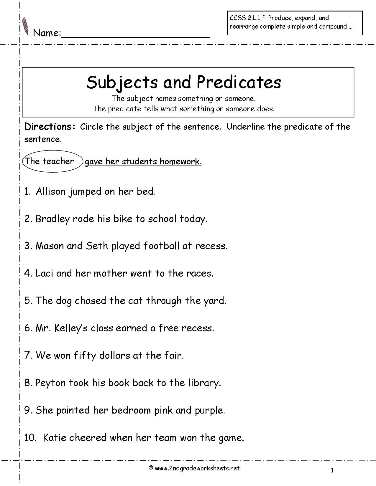 Subjects And Predicates Practice