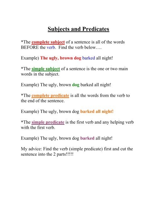 Subjects And Predicates