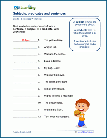 list of subjects and predicates