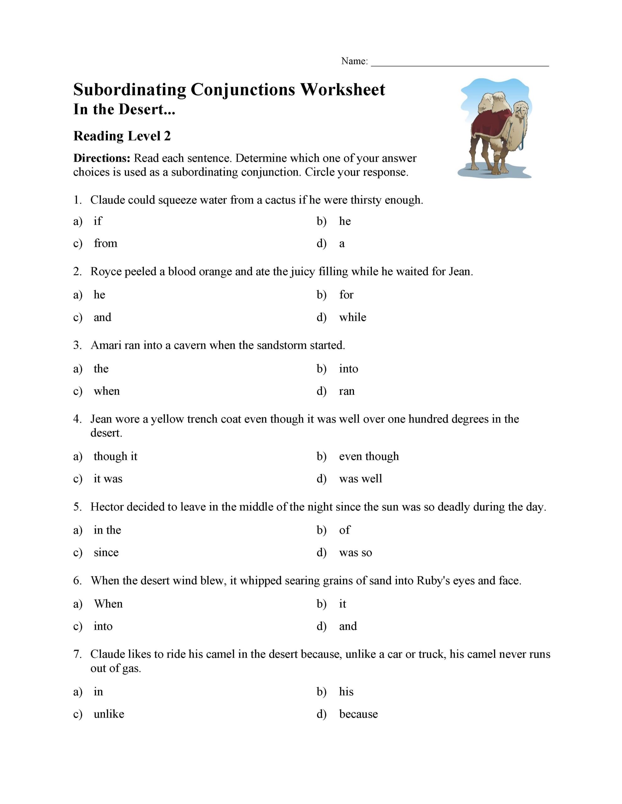 Subordinating Conjunction Worksheets