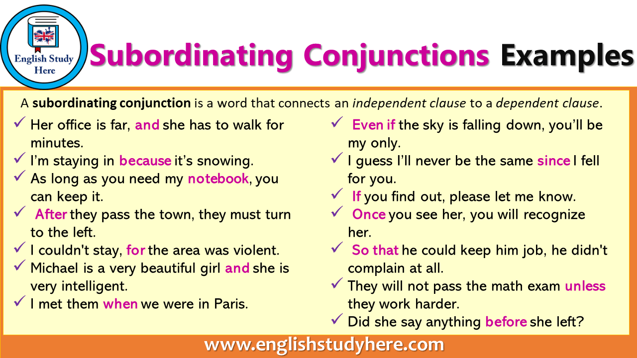 list five subordinating conjunctions
