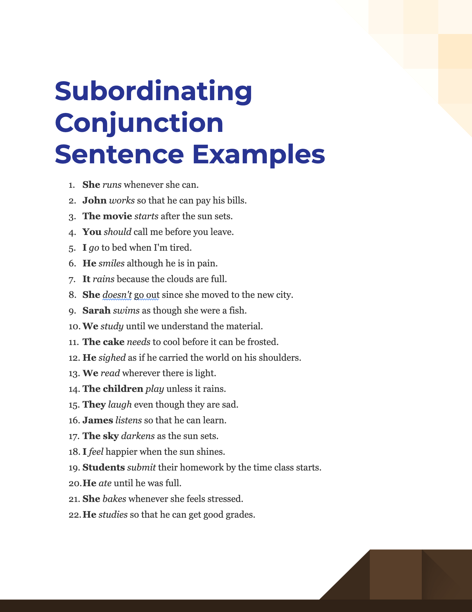 Subordinating Conjunctions Examples