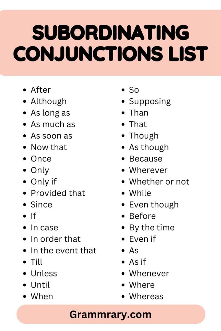 Subordinating Conjunctions List Subordinating Conjunctions Teaching 