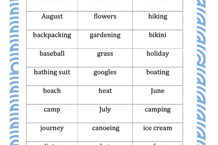 Summer Vocabulary Activities And Gam English ESL Worksheets Pdf Doc