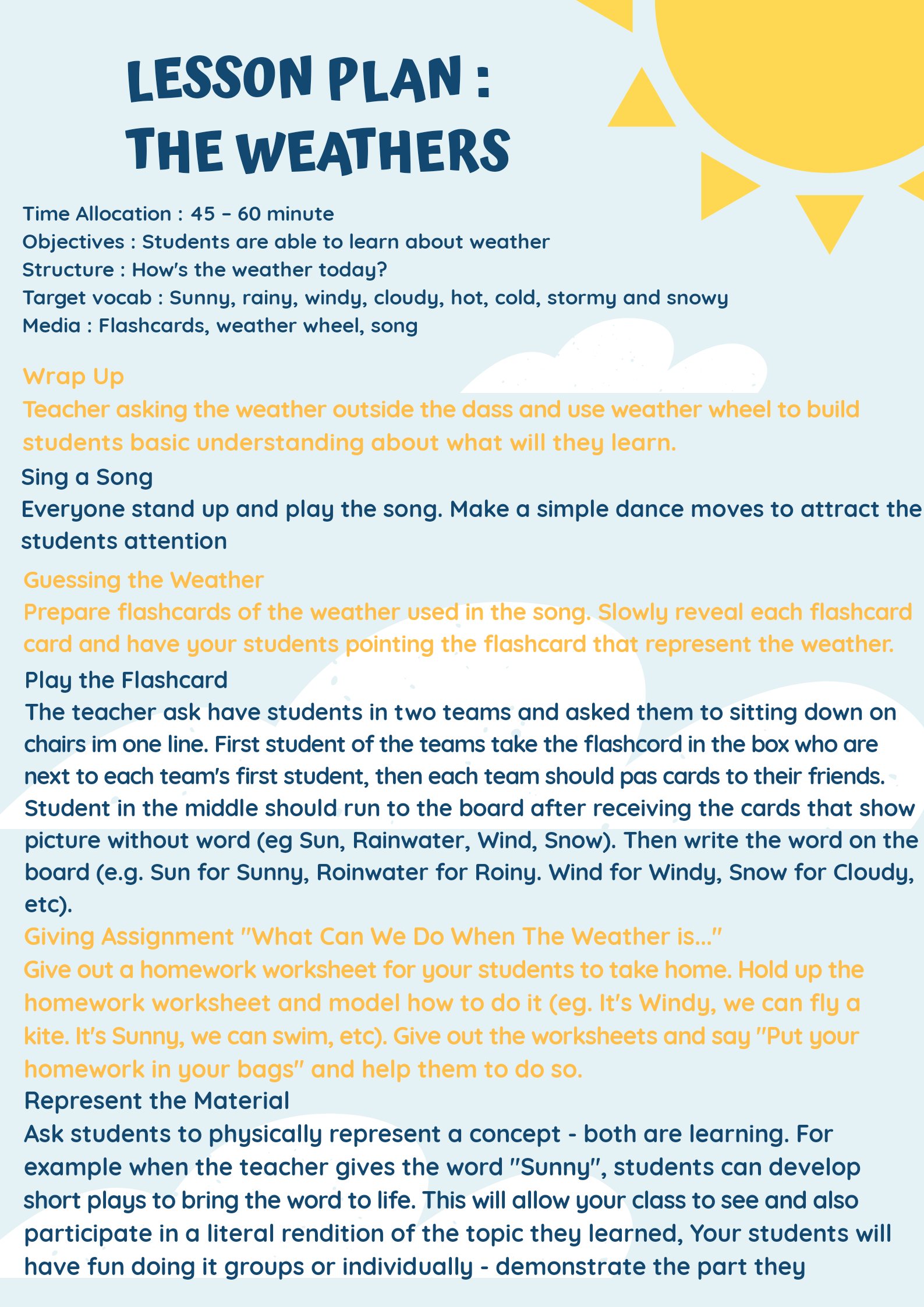 Teaching Vocabulary Weather Lesson Plans ELL 39 S CLASS