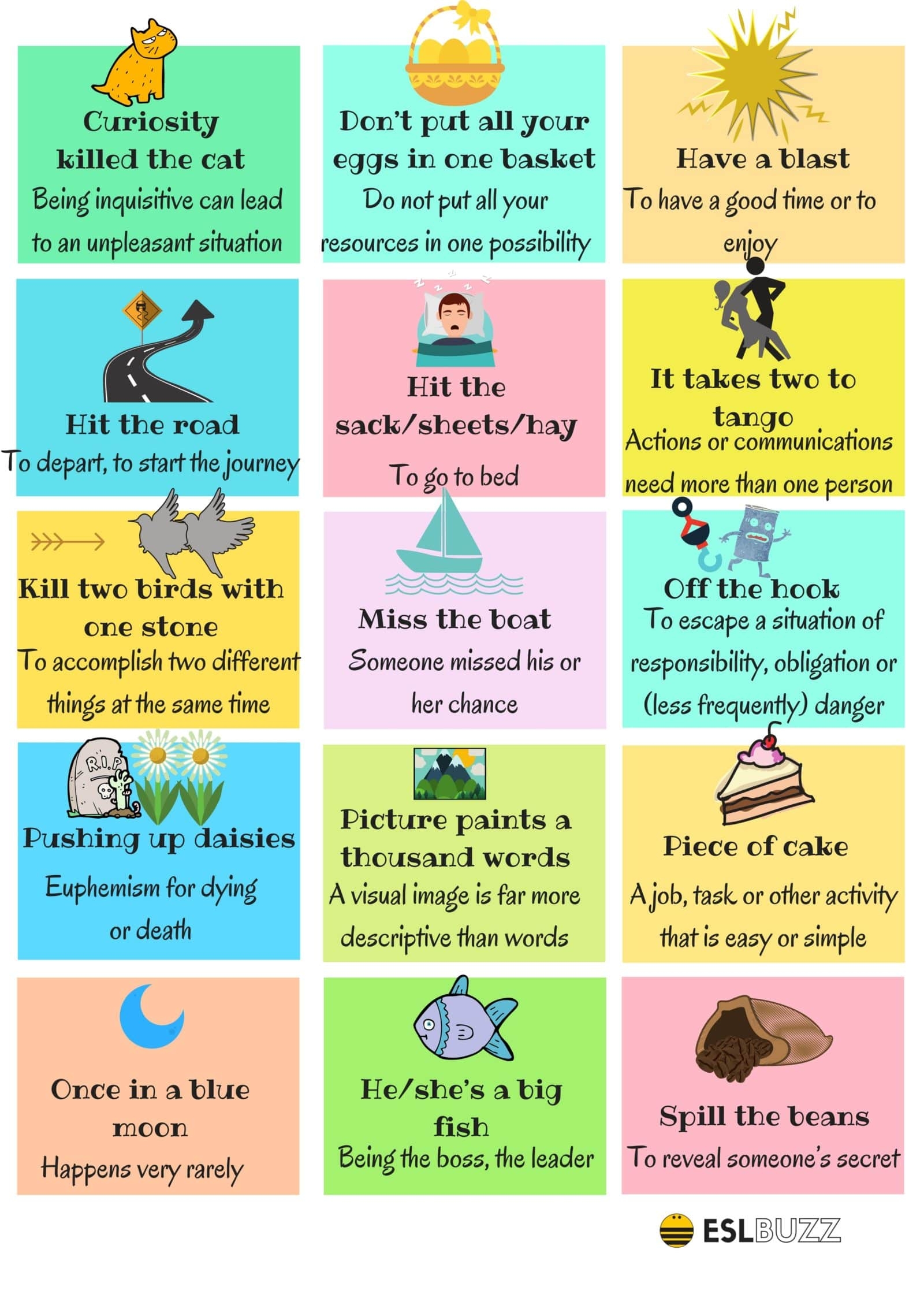 The 30 Most Useful Idioms And Their Meaning ESLBUZZ