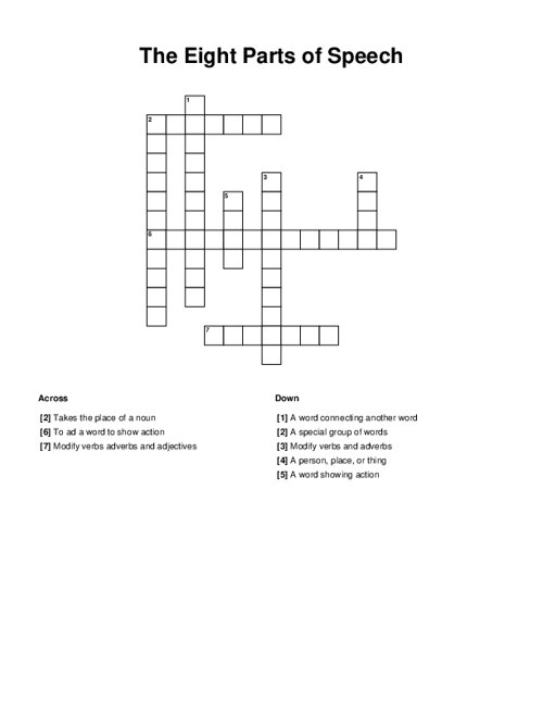 The Eight Parts Of Speech Crossword Puzzle