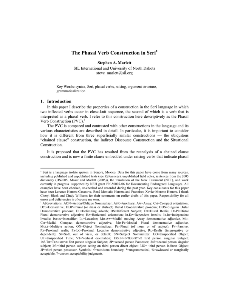 The Phasal Verb Construction In Seri