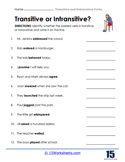 Transitive And Intransitive Verbs Worksheets Worksheets Library