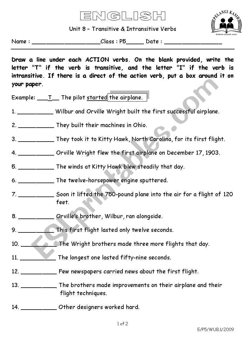 Transitive Intransitive Verbs Exercises