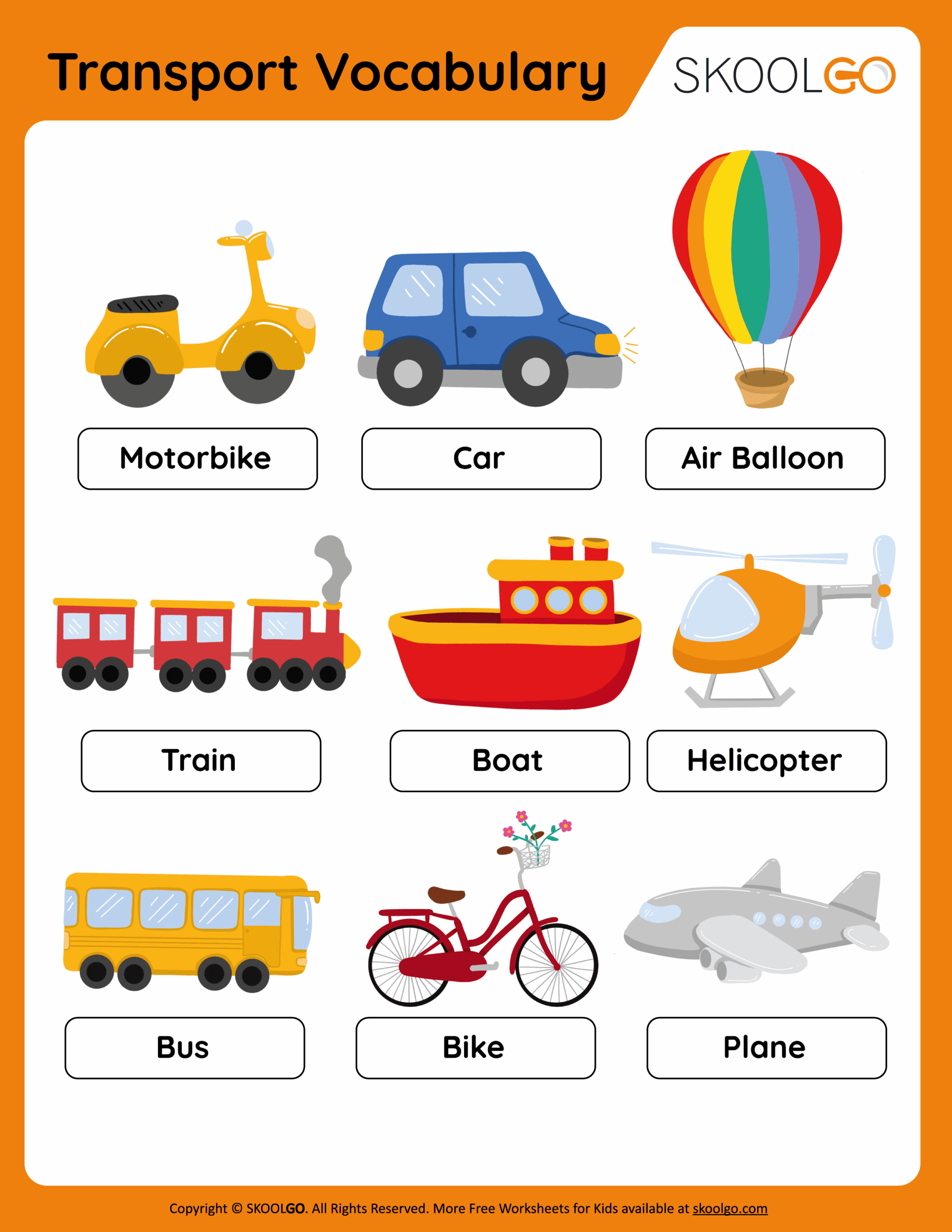 Transport Vocabulary Free Worksheet For Kids SKOOLGO