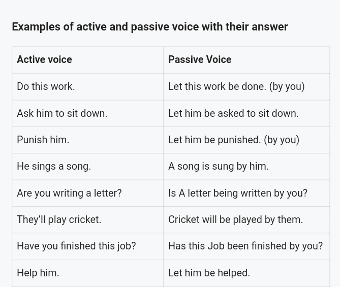Two Examples Of Active And Passive Voice With Their Answer Questions In 