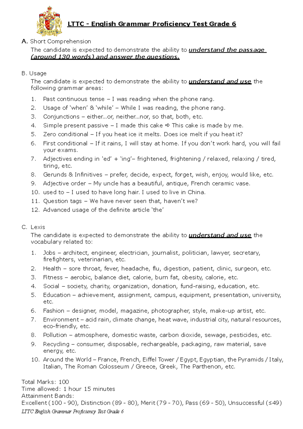 Upcat SASE English Grammar Entrance Exam Practice TEST with 