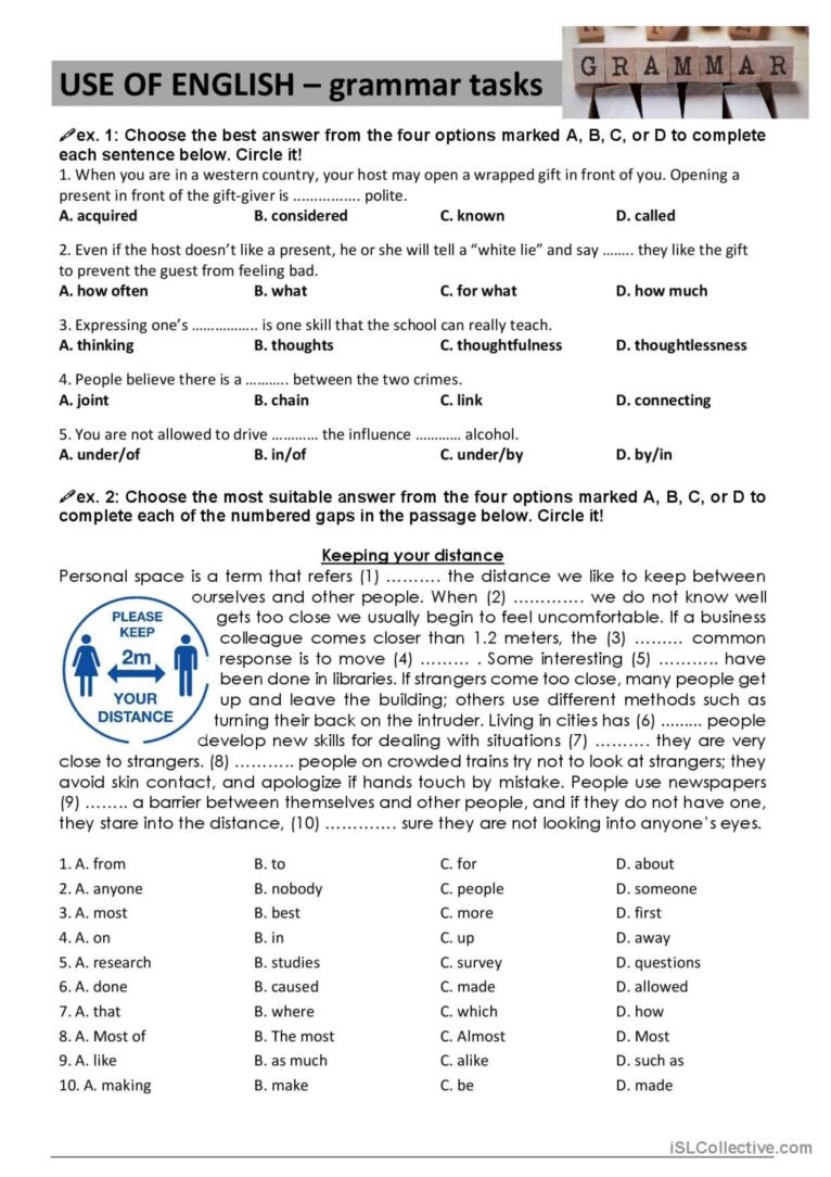 Use Of English Grammar Tasks General Espa ol ELE Hojas De Trabajo Pdf 