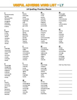 Useful Adverb LY Spelling Practice Sheets By Purpose Driven Learning