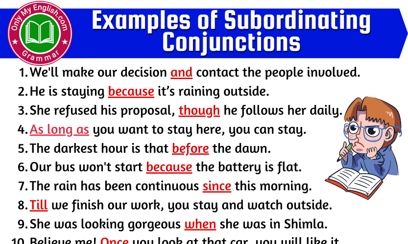 5 examples of subordinating conjunctions