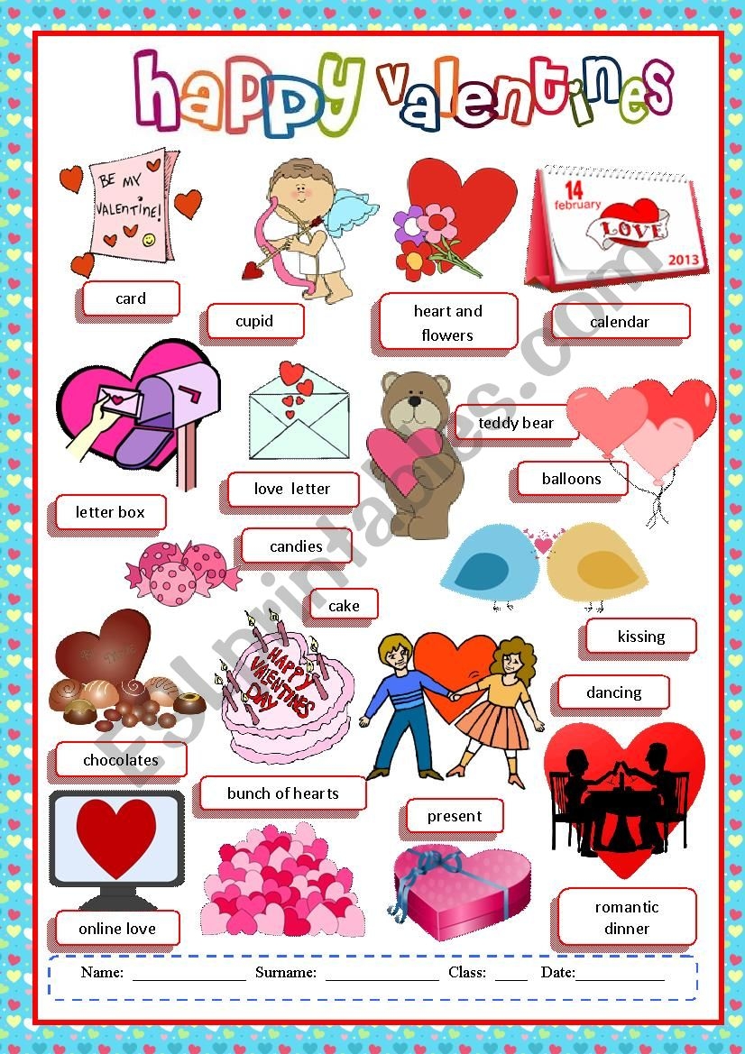Valentine 39 s Day Vocabulary Valentine s Day Writing Activities Picture 