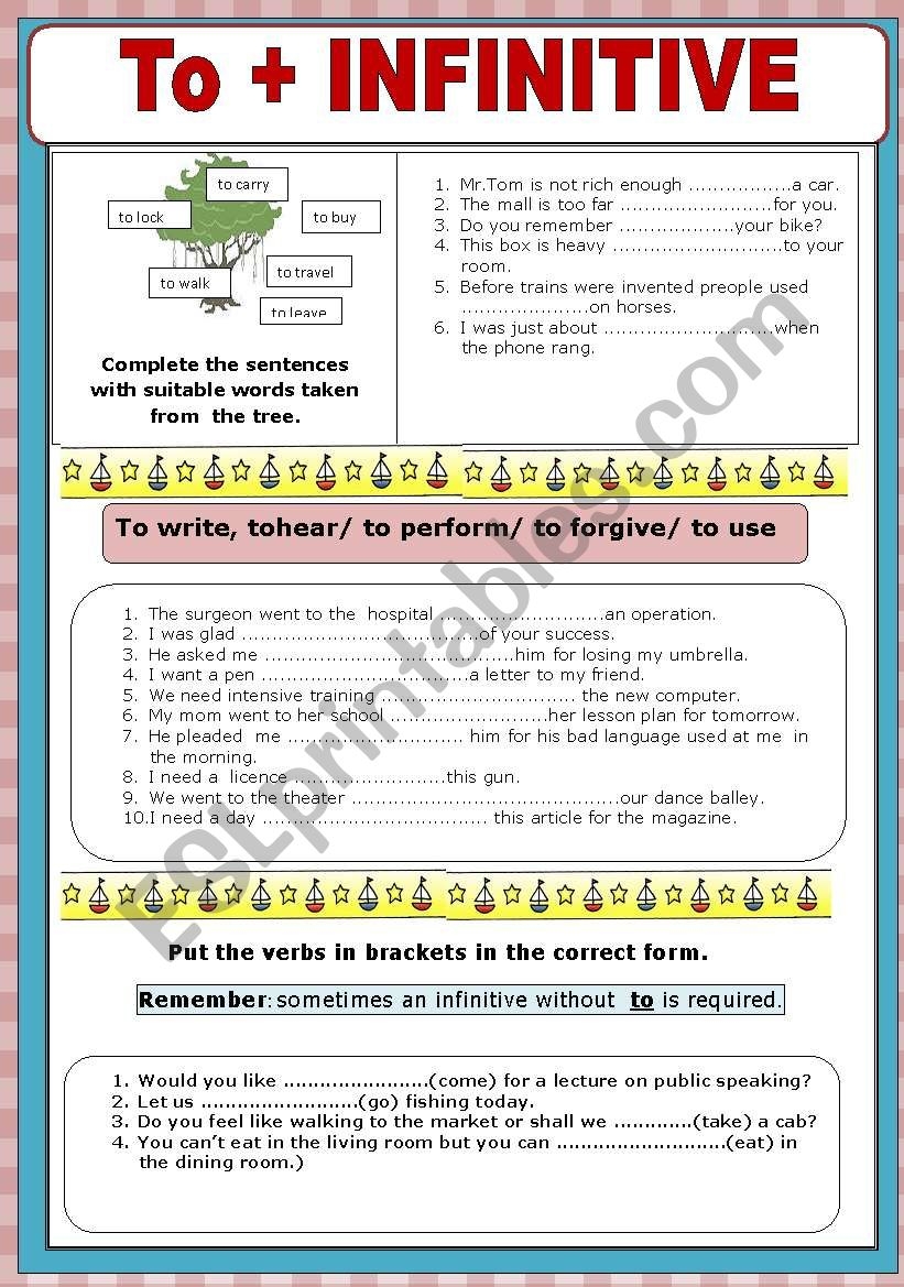 Verb Infinitive Worksheet