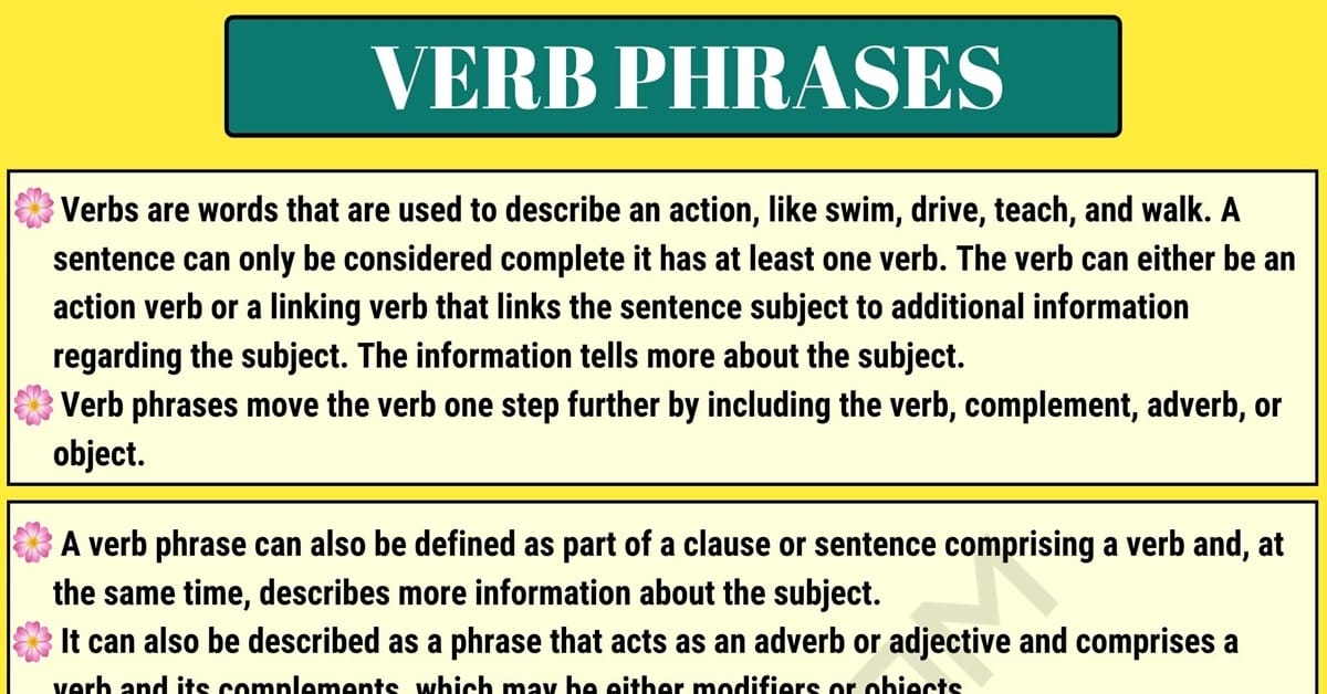 Verb Phrase Definition Functions And Useful Examples 7ESL