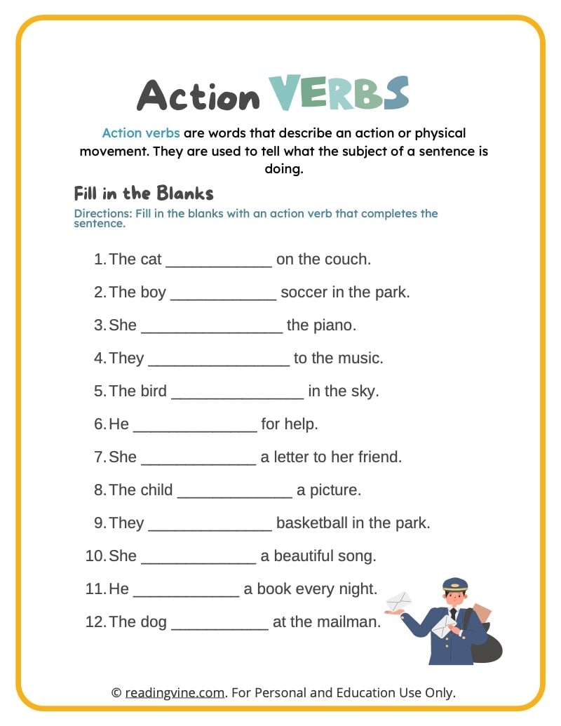 Verbs Action Verbs Exercise Pdf Action Verbs Worksheet Action Verbs 