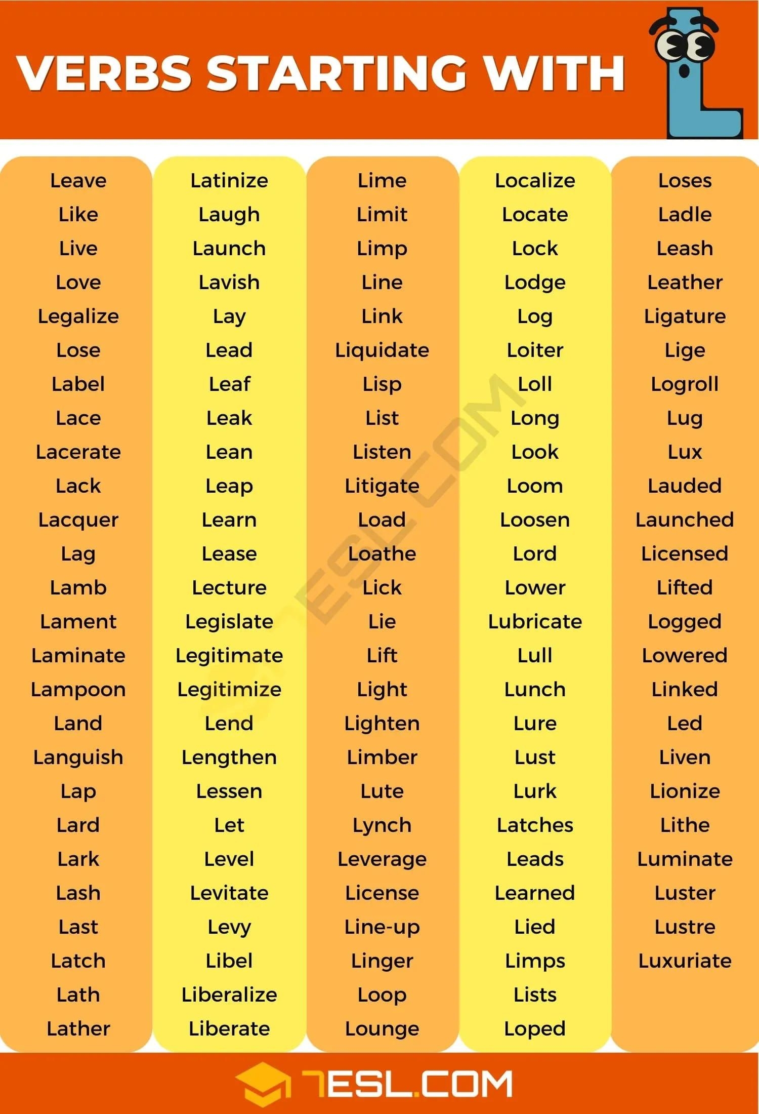 Verbs That Start With L English Verbs List English Vocabulary Create 