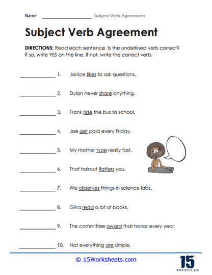 Verbs Verbs Verbs Subject Verb Agreement Worksheets Worksheets 