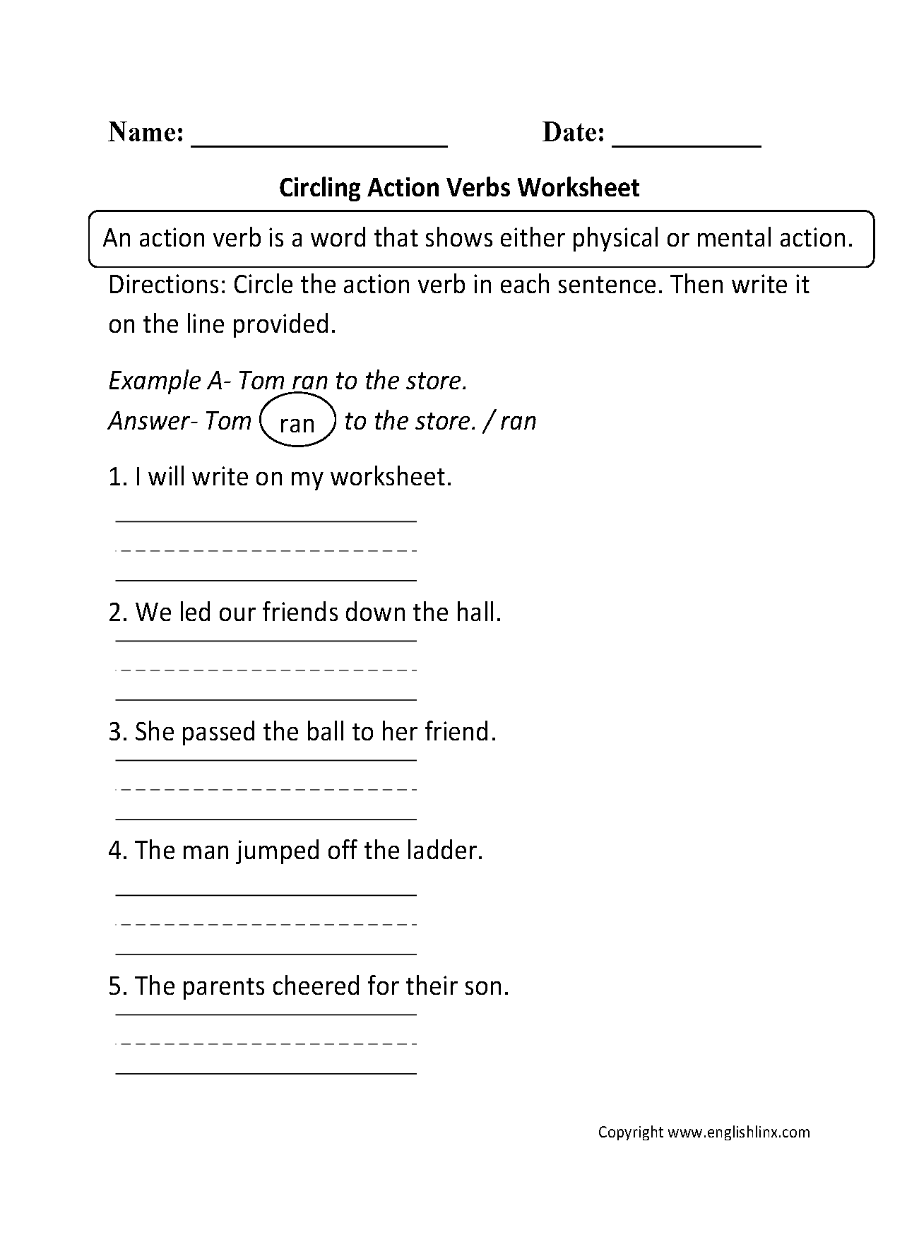 Verbs Worksheets Action Verbs Worksheets
