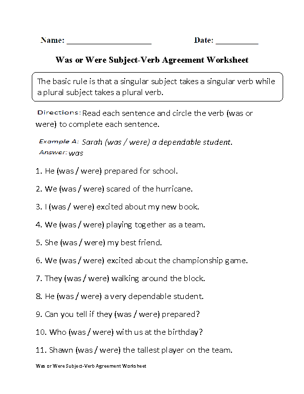 Verbs Worksheets Subject Verb Agreement Worksheets