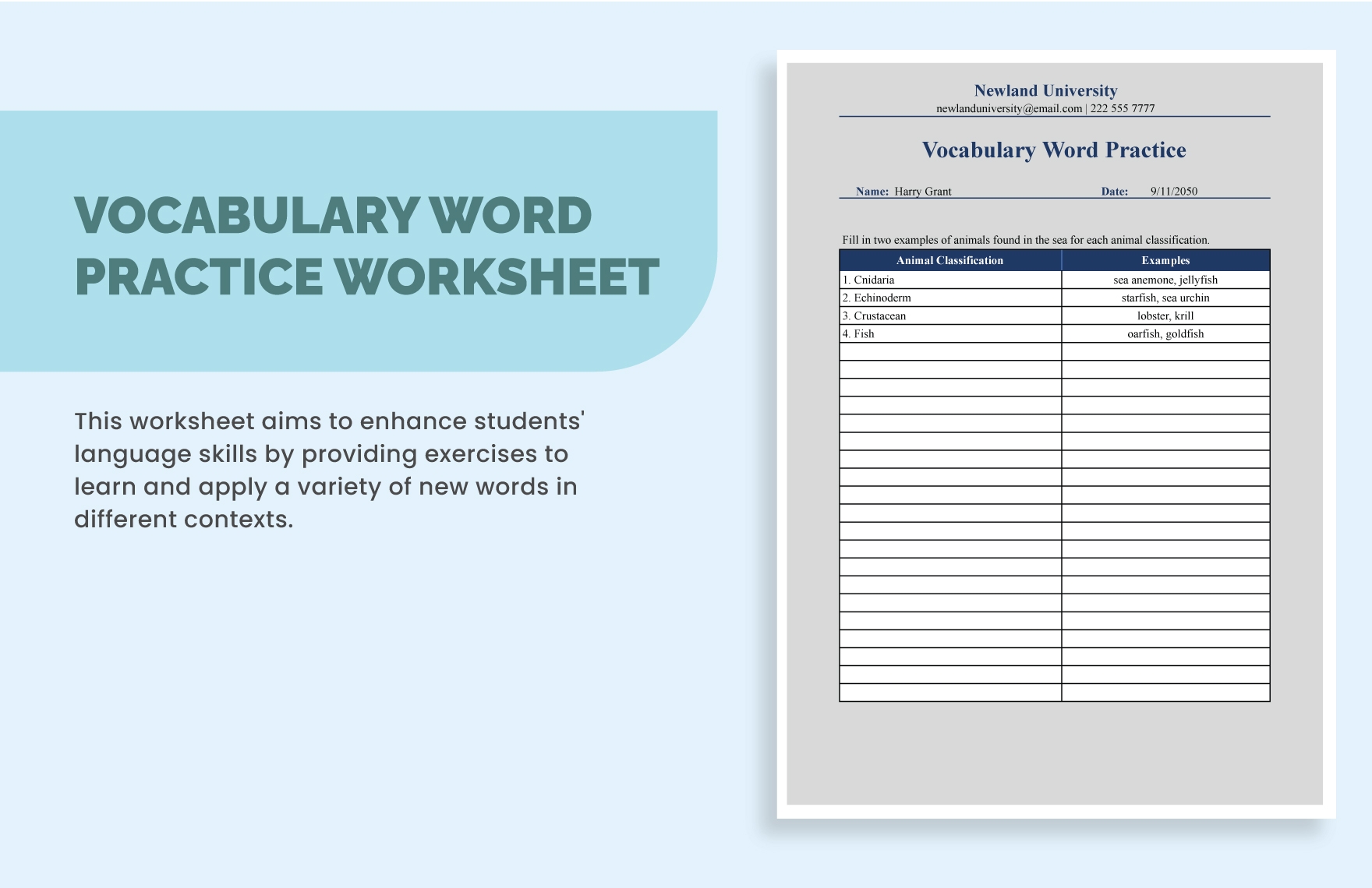 Vocabulary A Z Worksheet Template In Excel Google Sheets Download 