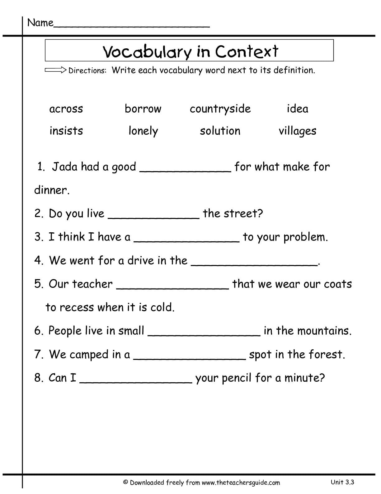 vocabulary for 2nd graders