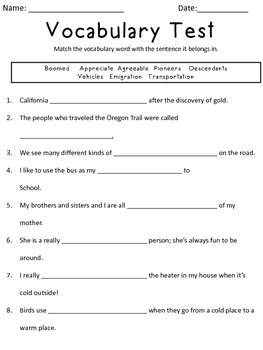 Vocabulary Assessment By Miss Fox Teachers Pay Teachers
