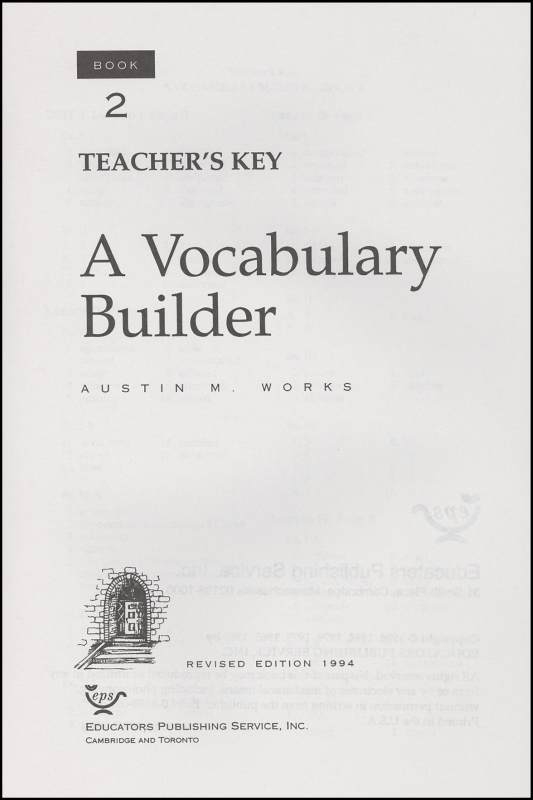 Vocabulary Builder Book 2 Teacher 39 s Key Educators Publishing Service