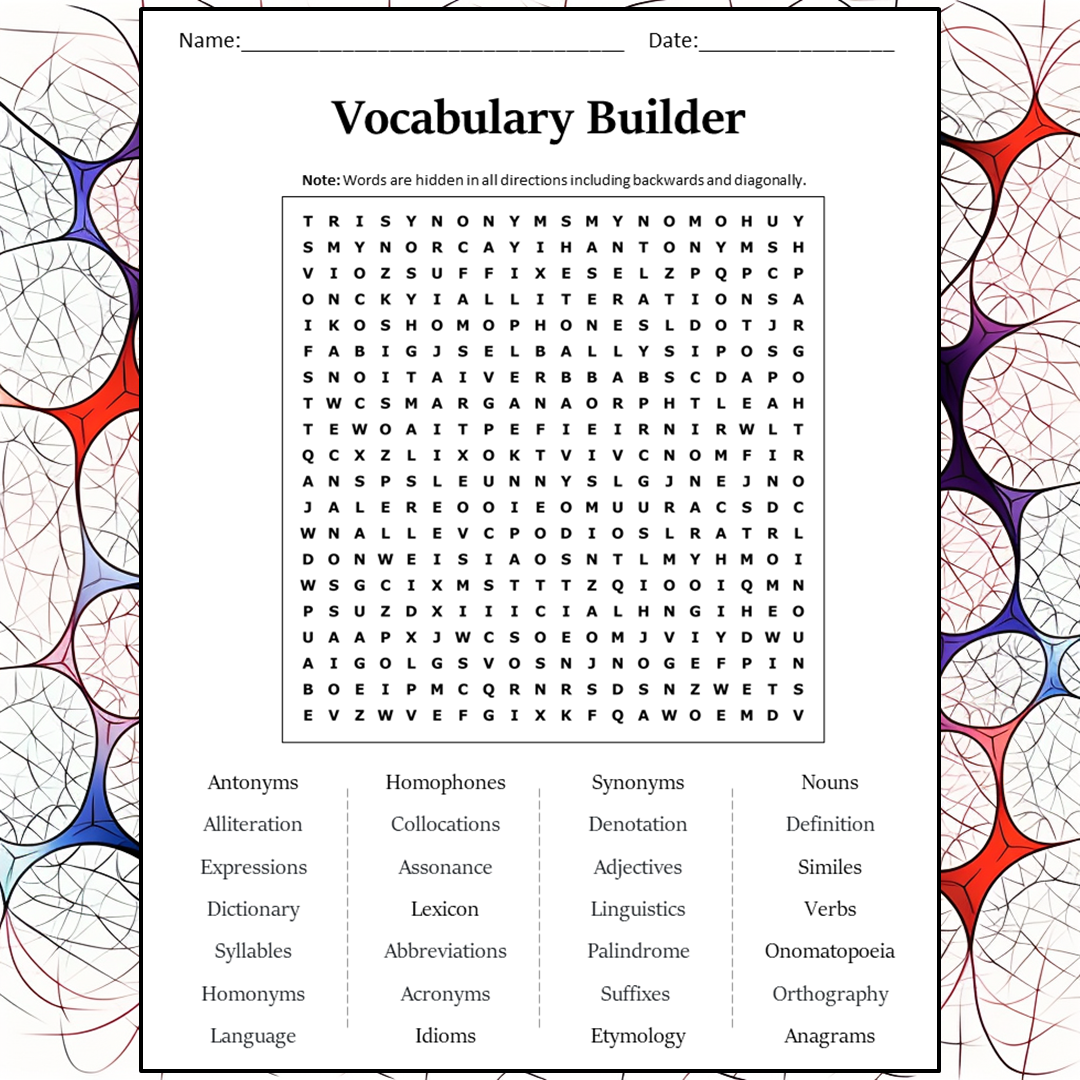 Vocabulary Builder Word Search Puzzle Worksheet Activity PDF 