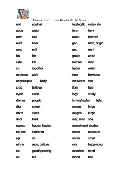 Vocabulary Greek And Latin Roots Affixes By Shanan Riegle TpT