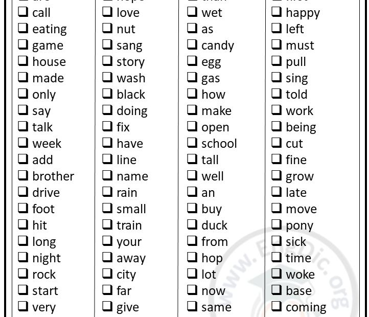 Vocabulary List For 8 Year Olds