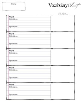 Vocabulary Sheet Template By HeatherTrilece TPT