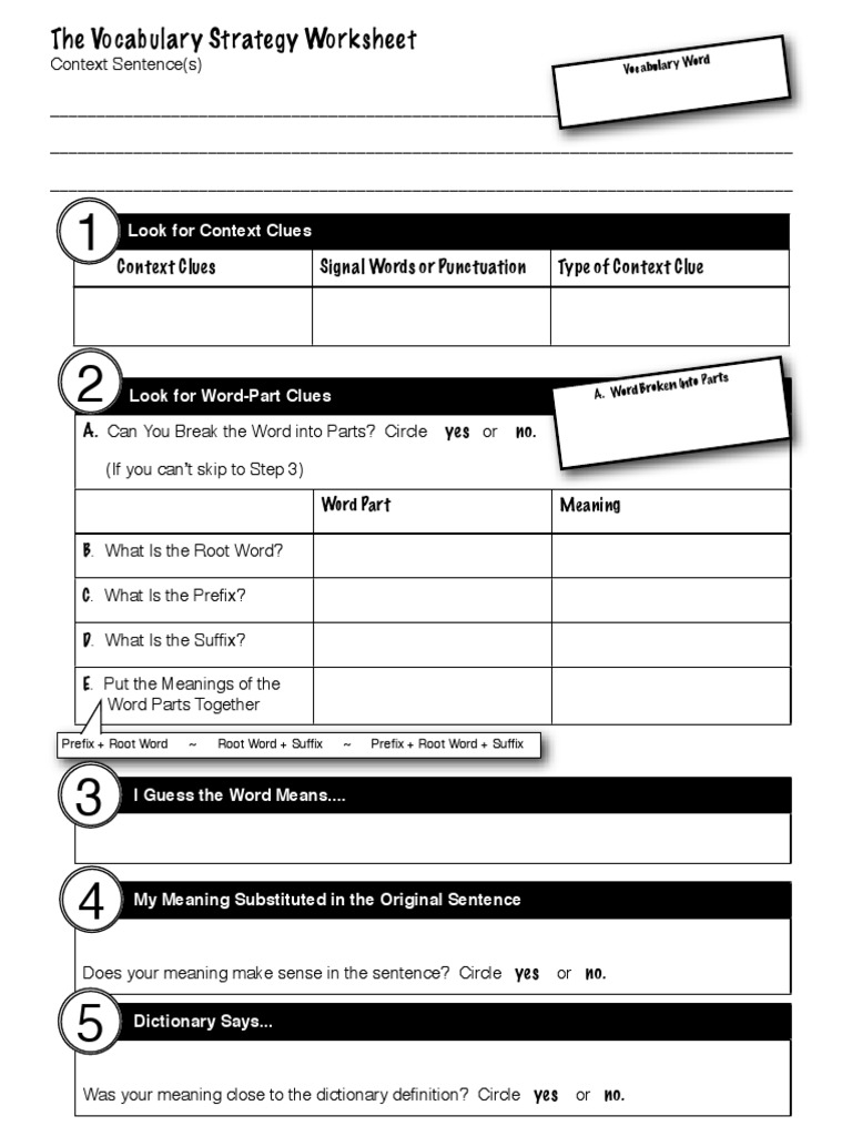 Vocabulary Strategy Worksheet PDF Worksheets Library