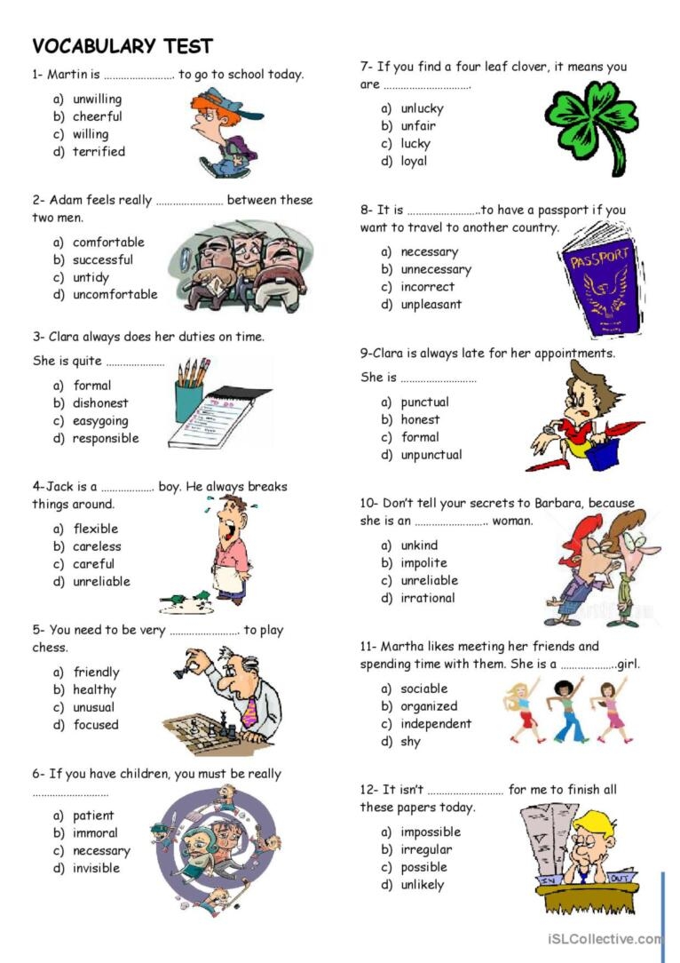 Vocabulary Test English ESL Worksheets Pdf Doc