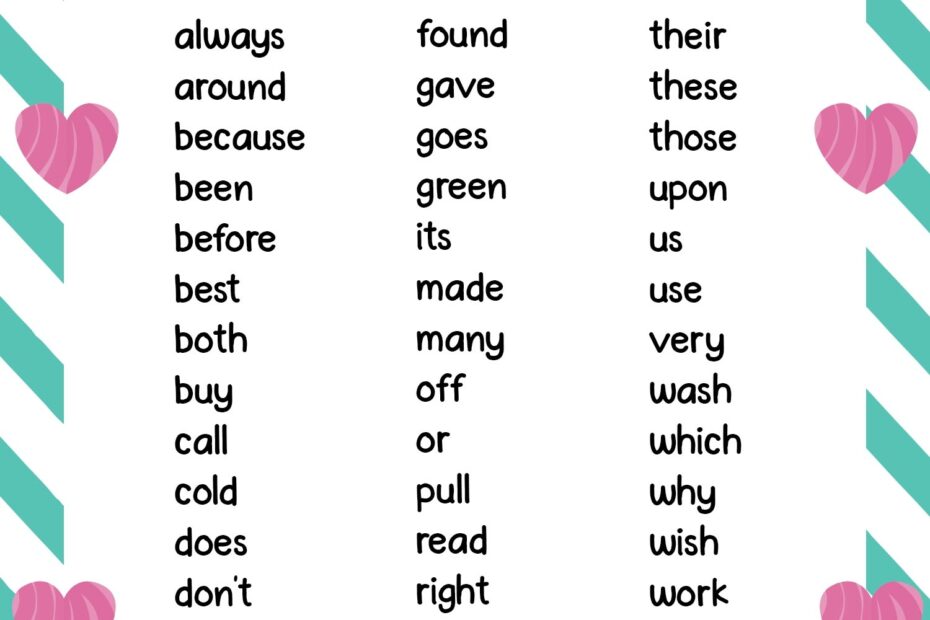Vocabulary Words For 2nd Graders