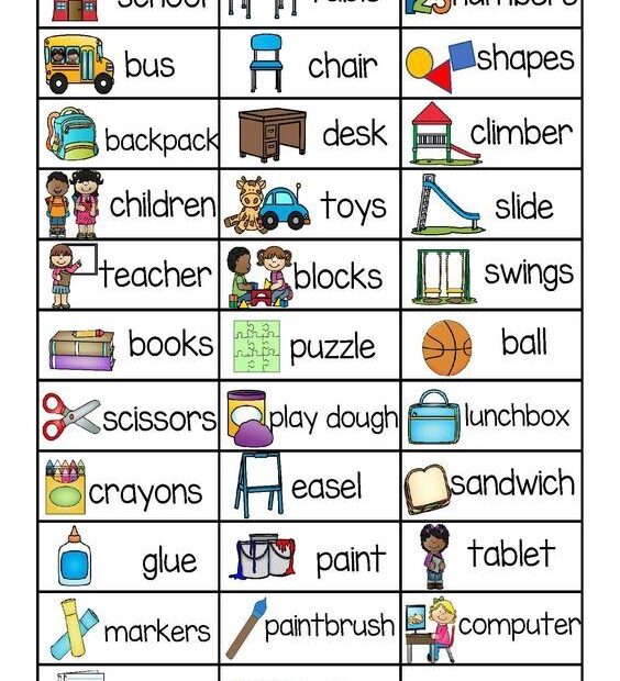 Vocabulary Words For Kindergarteners