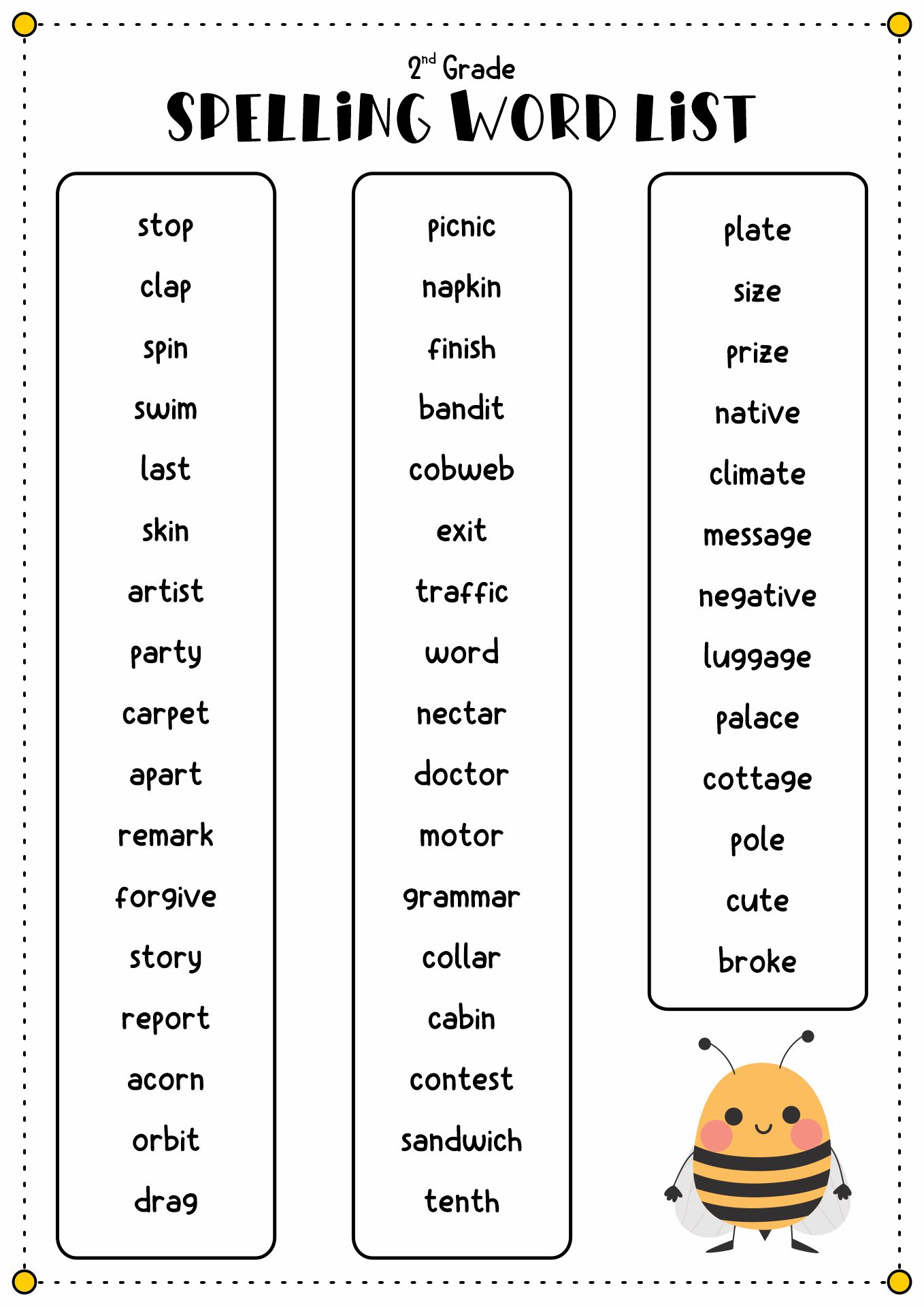 vocabulary words for second graders