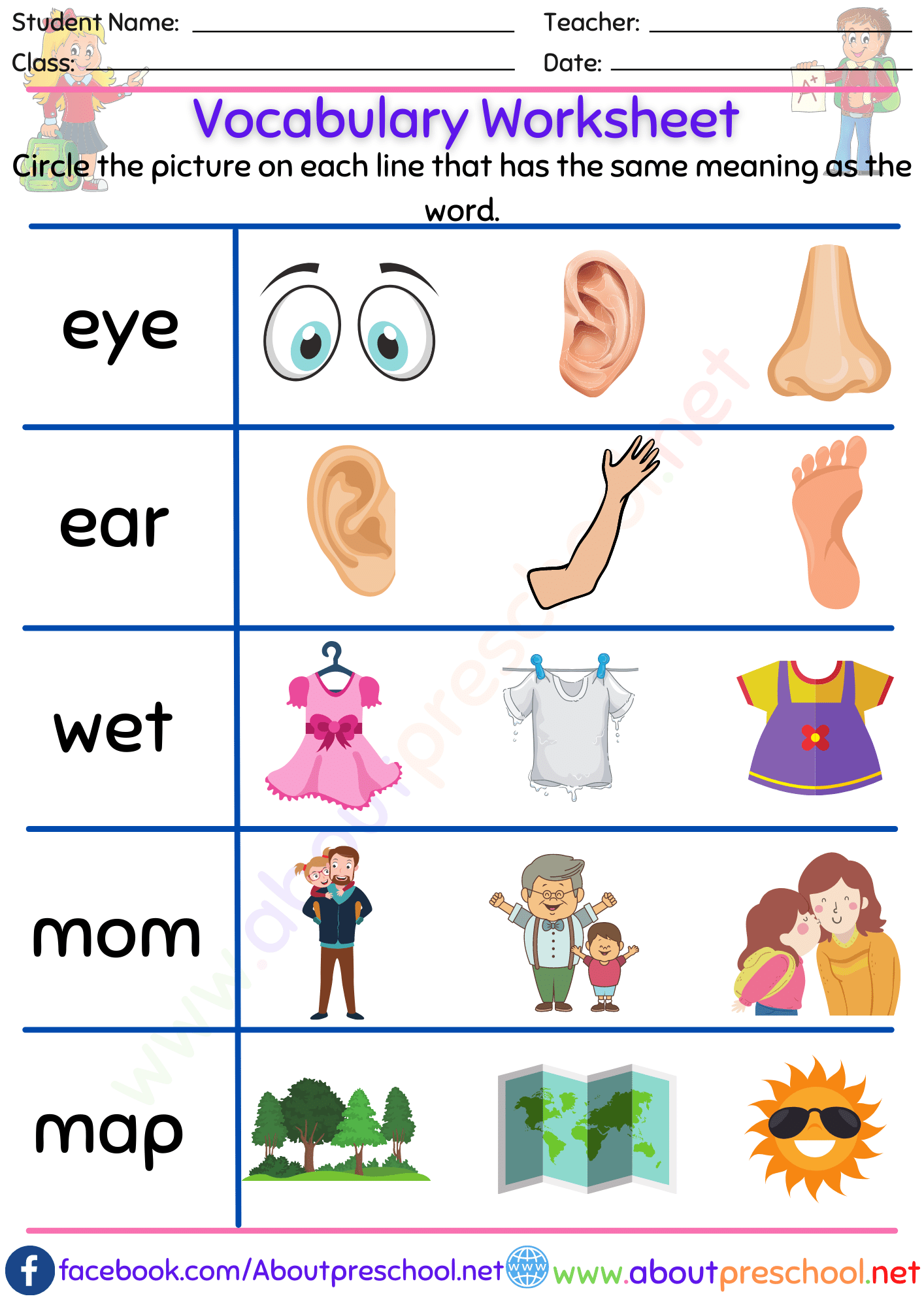 Vocabulary Worksheet 7 About Preschool