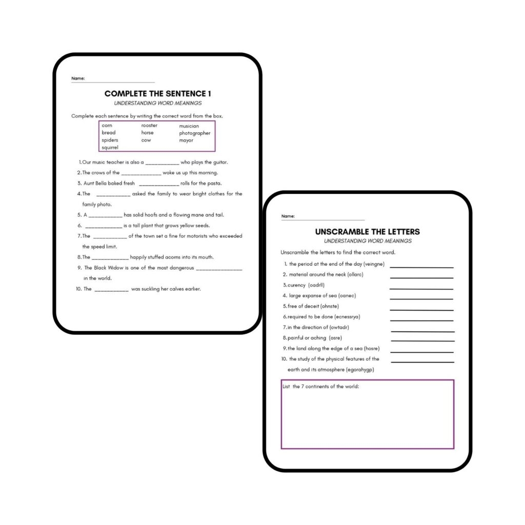 vocabulary worksheets