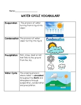 Water Cycle Vocabulary By Ashley Craig TPT