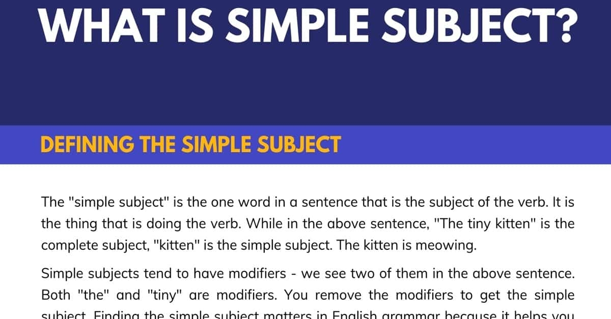 simple subject in grammar