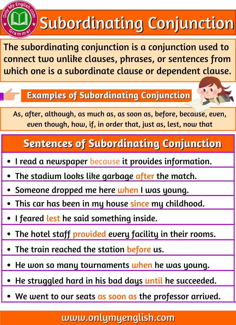 What Is A Subordinating Conjunction Examples And Sentences 