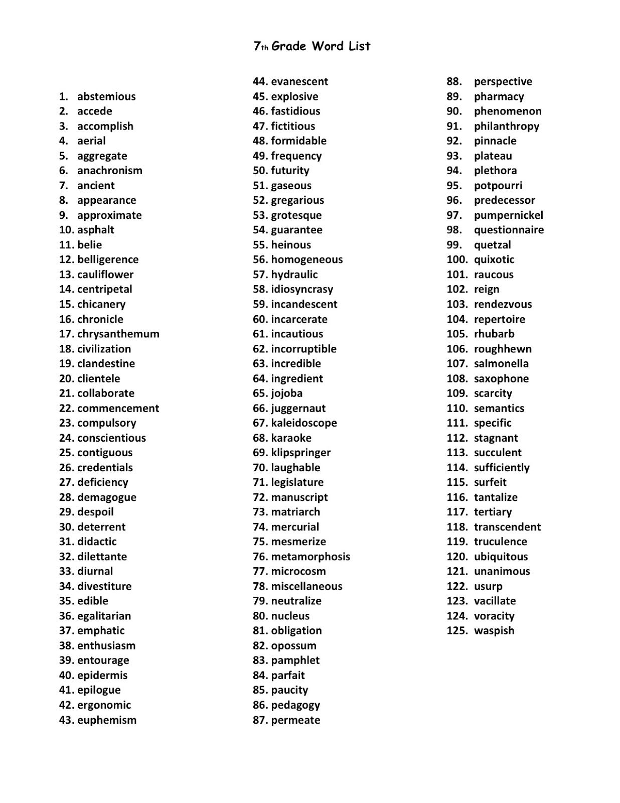 vocabulary words for 7th graders