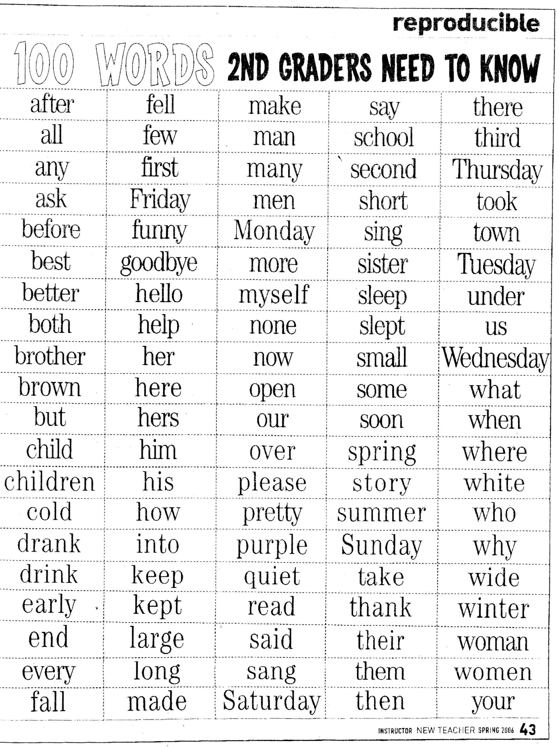 Words For Second Graders