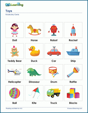 Words For Toys Vocabulary Cards K5 Learning