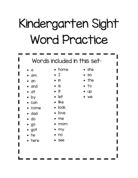 vocabulary words for kindergarteners
